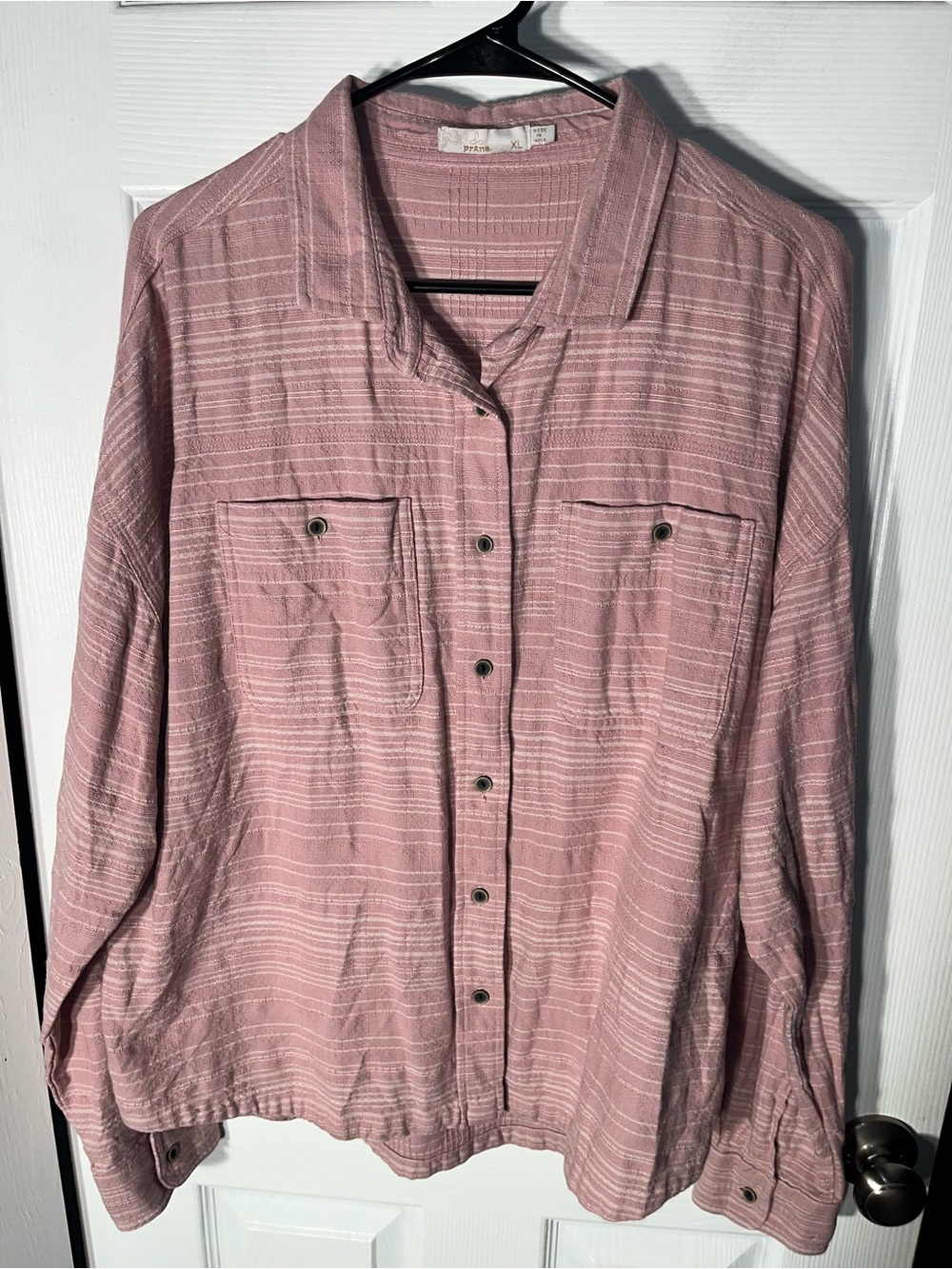 Women’s Prana Dyri Shirt Rosette Pink Long Sleeve Organic Cotton Button Size XL